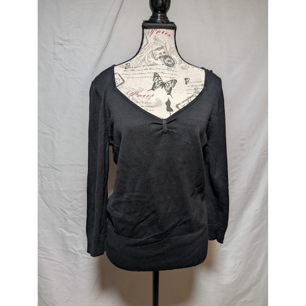 Nine & Co. Black Knit Cotton Sweater Pullover V-Neckline New‎ Women's Medium